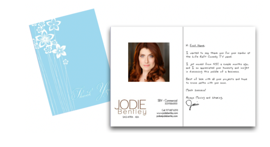 Jodie Bentley Thank you Cards for Actors